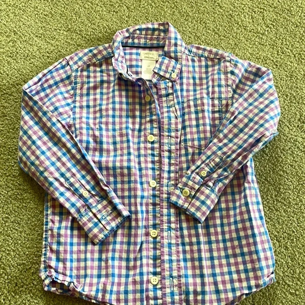 Boys 5T purple and blue plaid button down